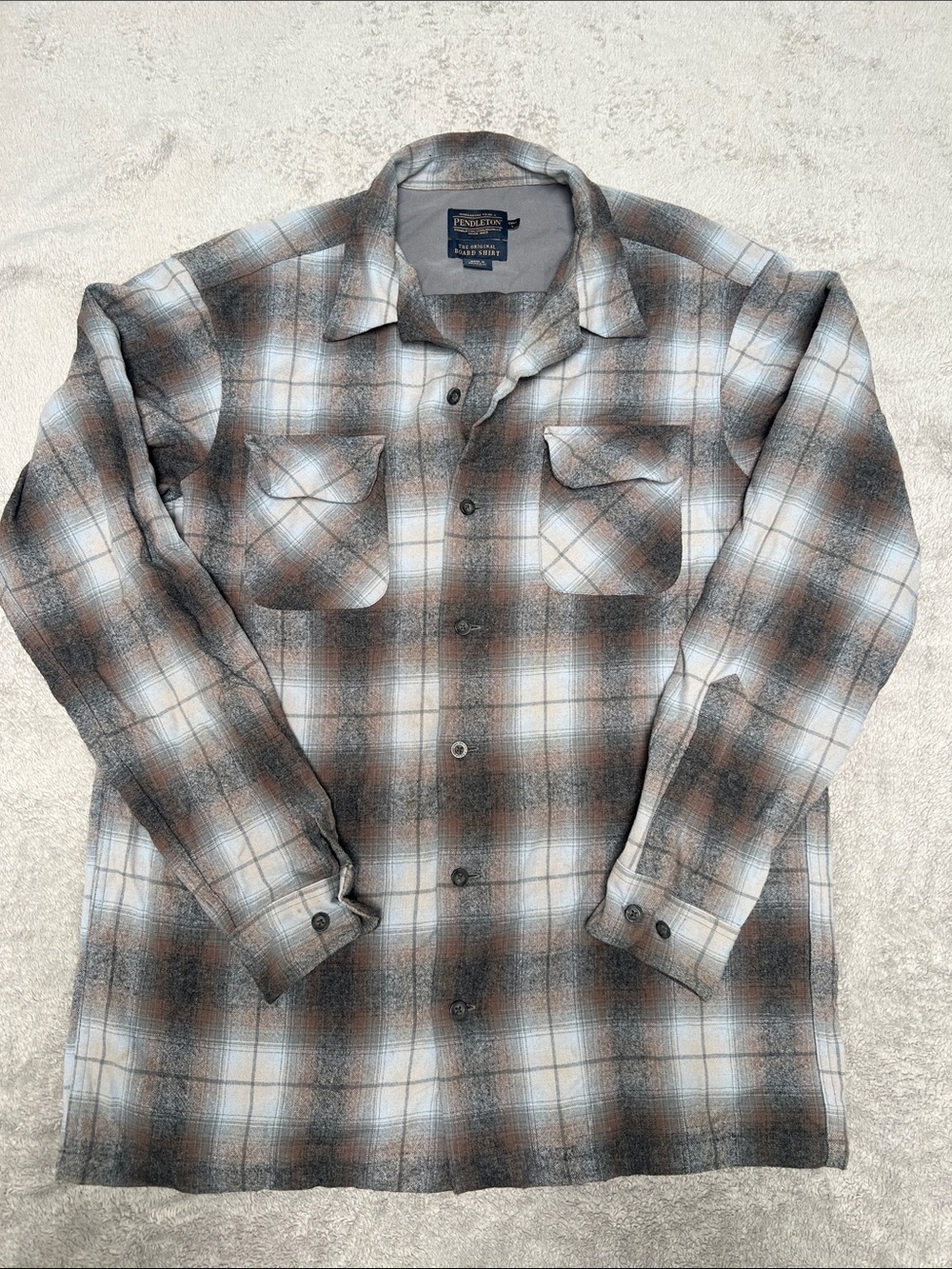 Vintage Pendleton The Original Board Shirt Gray and Brown Wool Flannel L Tall